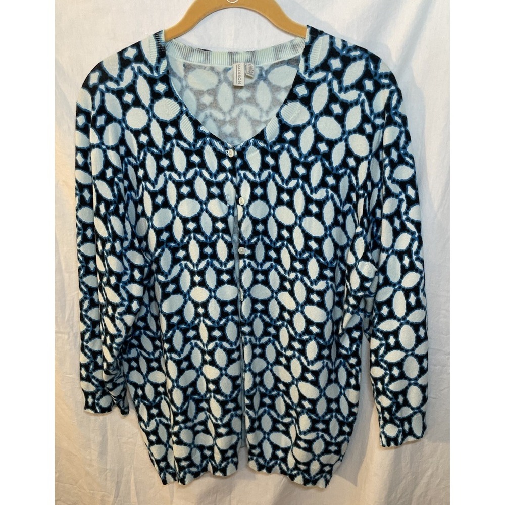 Madison Womens 3/4 Sleeve Cardigan Black Teal Button Front XL